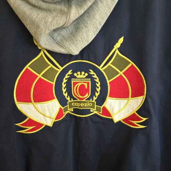 Vintage Capezio Light Weight Navy Cotton Hooded Jacket Size L - Picture 5 of 11